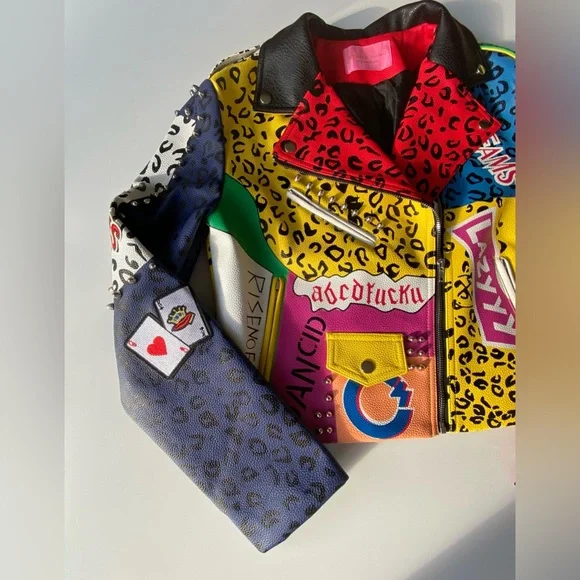 AZALEA WANG Studded Moto Jacket, Wonka Colors Rock Star Game Moto Jacket Sz: XL - Picture 8 of 16